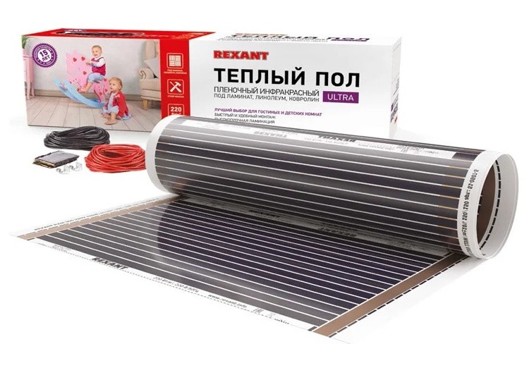 Пленочный теплый пол Ultra RXM 220 9м², 0,5х18м, 1980Вт REXANT